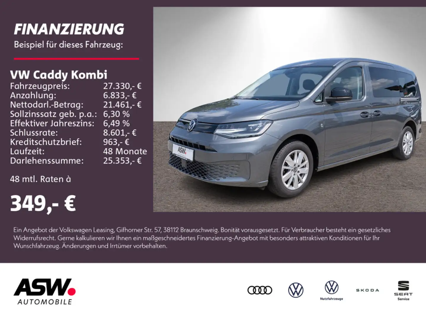 Volkswagen Caddy Maxi 2.0TDI LED Navi RFK ACC AHK Gris - 1