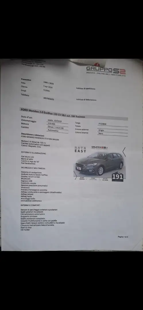 Ford Mondeo SW 2.0 ecoblue Business s&s 150cv auto my19.5 - 1