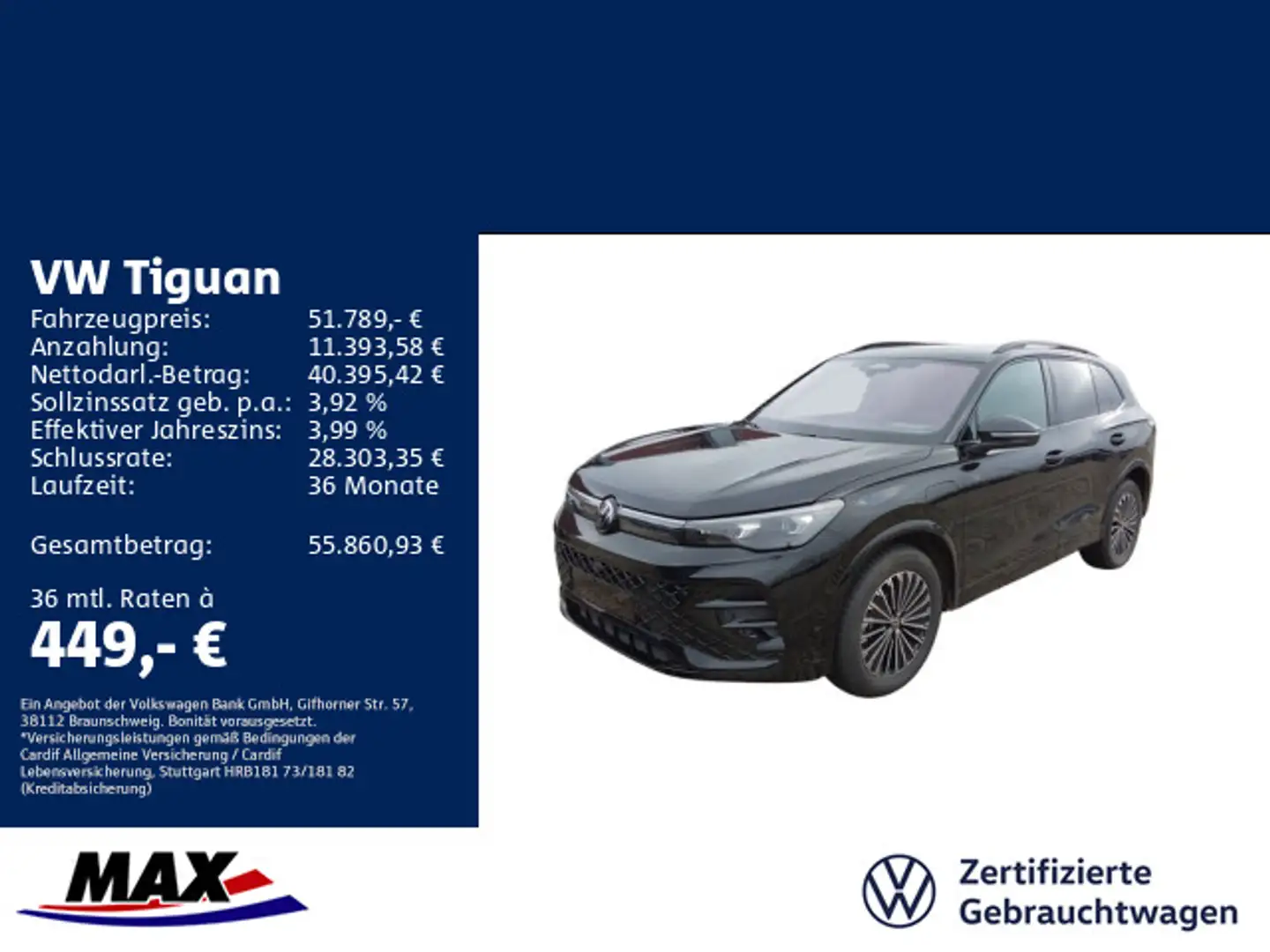 Volkswagen Tiguan 1.5 eTSI DSG R LINE IQ.LIGHT+AHK+PANO+HUD Schwarz - 1