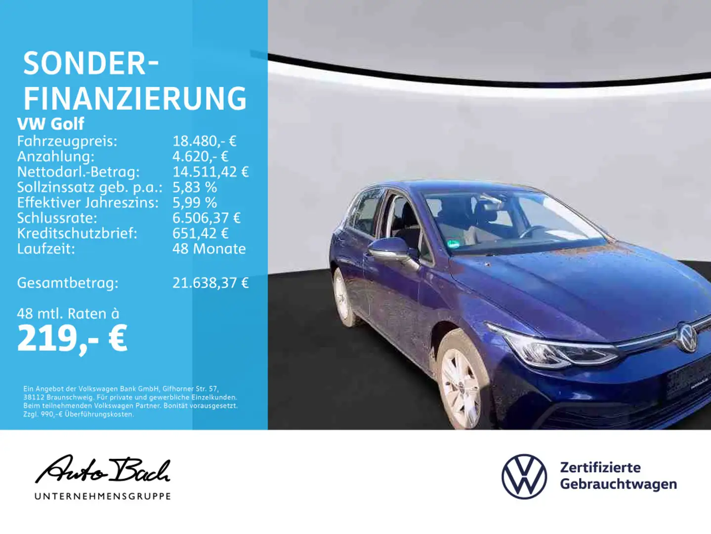 Volkswagen Golf VIII 2.0TDI Life DSG Navi LED ACC EPH CarPl Blauw - 2