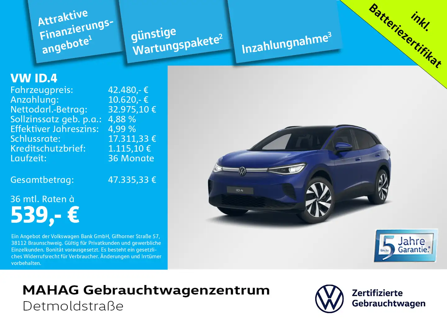 Volkswagen ID.4 Pro 210 KW Pano Navi 360° eKlappe WärmePu 2 Blau - 1