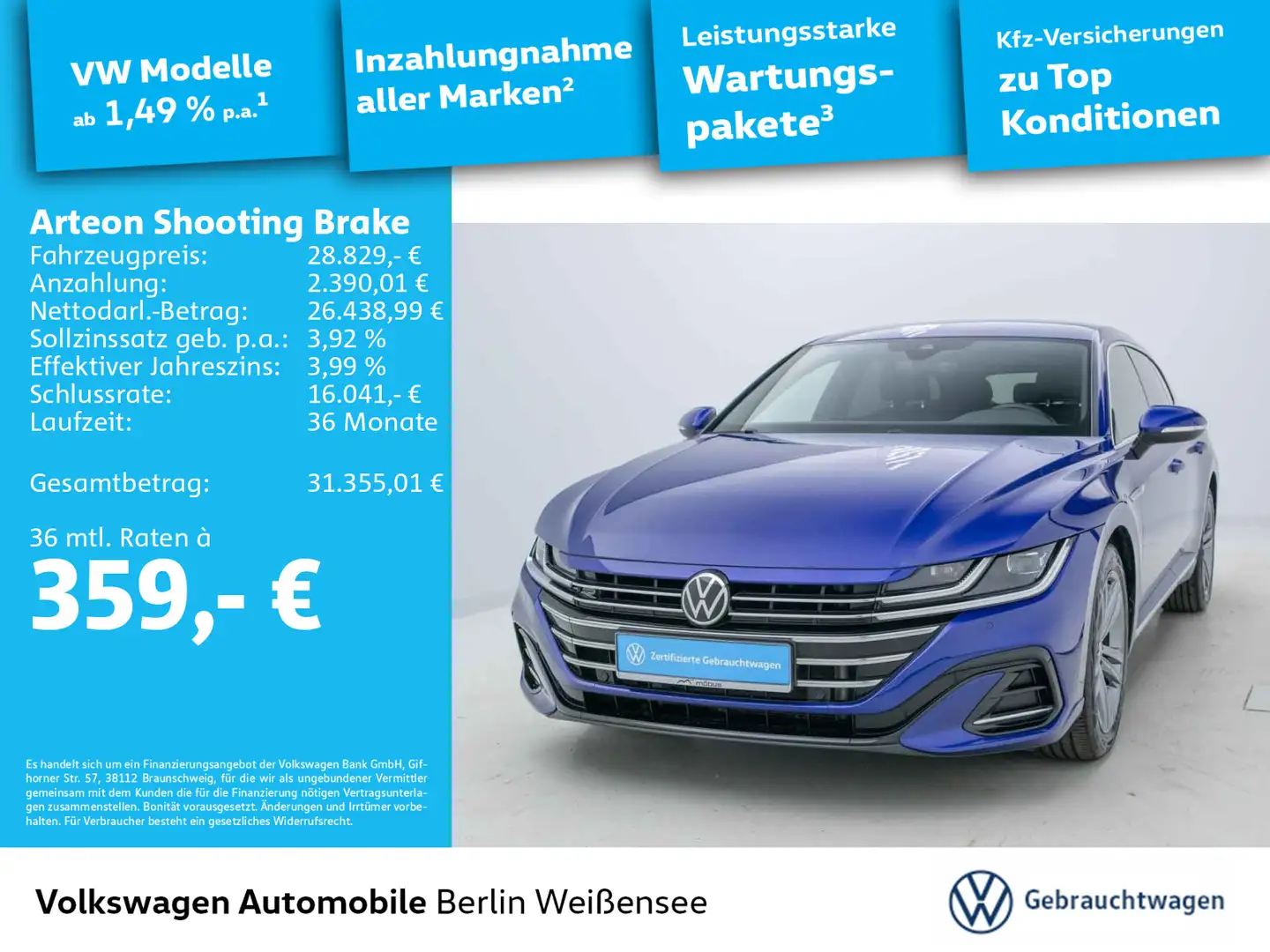 Volkswagen Arteon 2.0 TDI R-Line*RFK*AHK*LED Bleu - 1