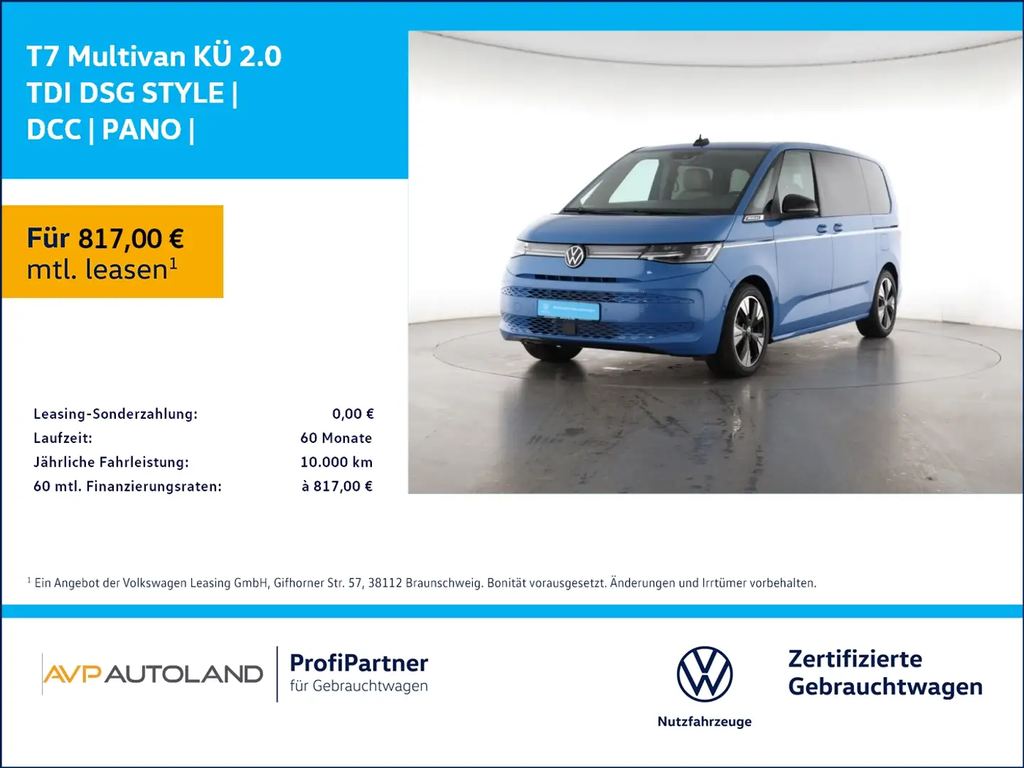 Volkswagen T7 Multivan KÜ 2.0 TDI DSG STYLE | DCC | PANO | Blau - 1