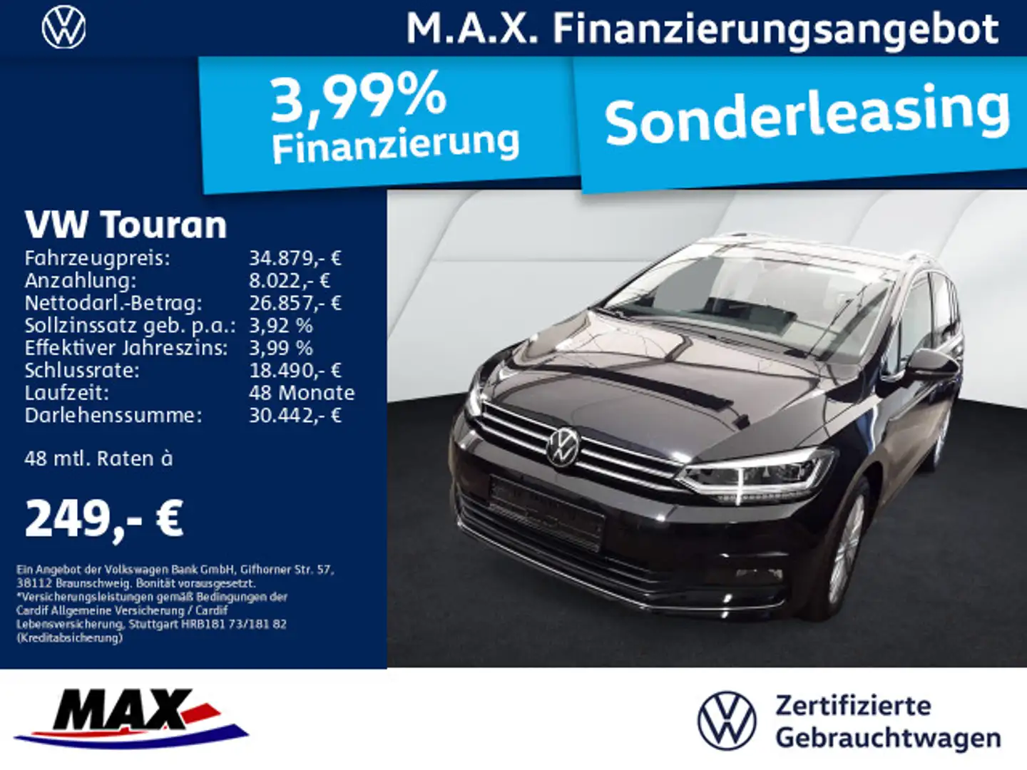 Volkswagen Touran 2.0 TDI DSG HIGHLINE 7-SITZER LED+AHK+ACC Schwarz - 1