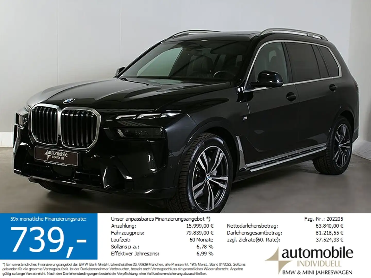 BMW X7 xDr. 40dA M Sport Standh ACC HuD Panorama Schwarz - 1