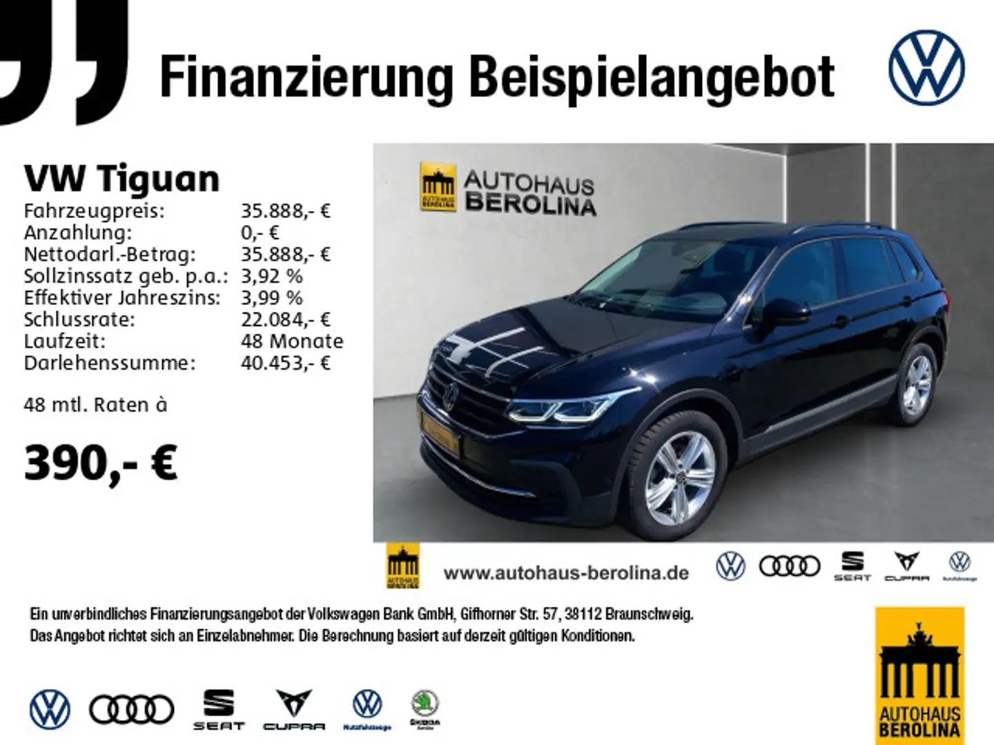 Volkswagen Tiguan 2.0 TDI Life 4M DSG *STDHZG*PANO*R-CAM* Schwarz - 1