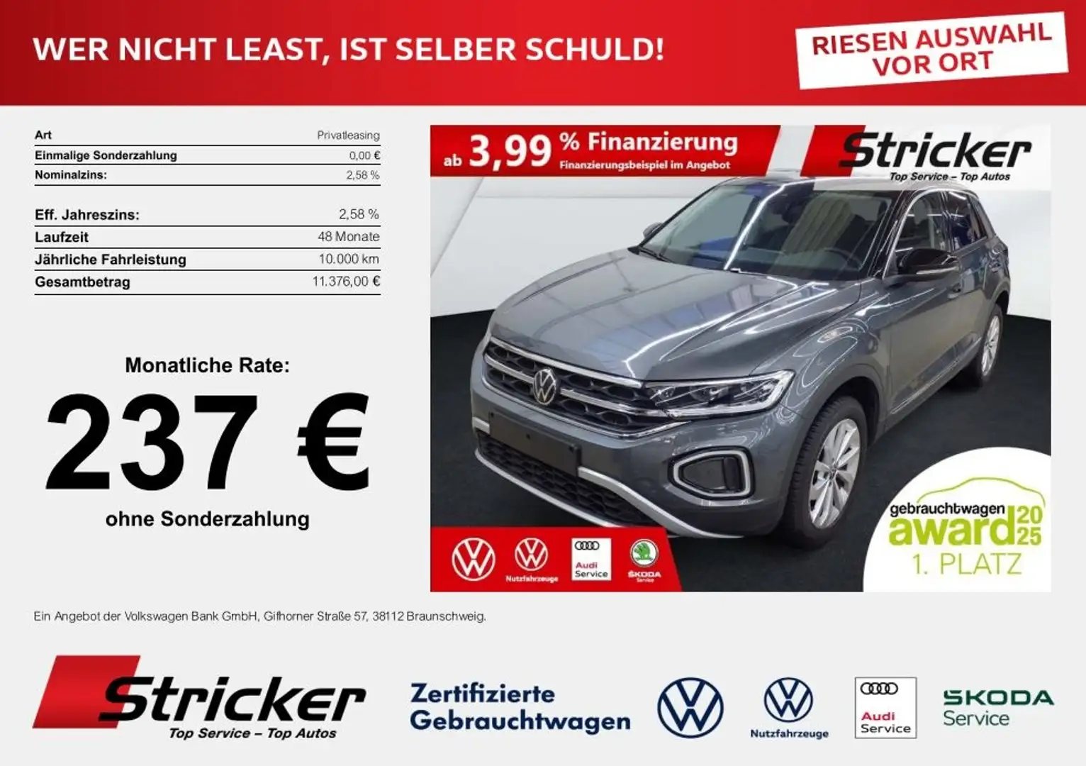 Volkswagen T-Roc Style 1.5TSI DSG 237,-ohne Anzahlung AHK ACC Navi Grau - 2