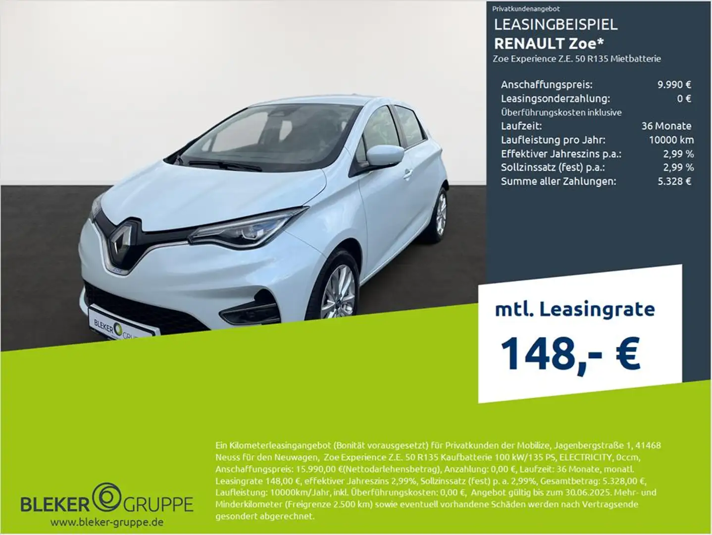Renault ZOE Zoe Experience Z.E. 50 R135 Mietbatterie Weiß - 1