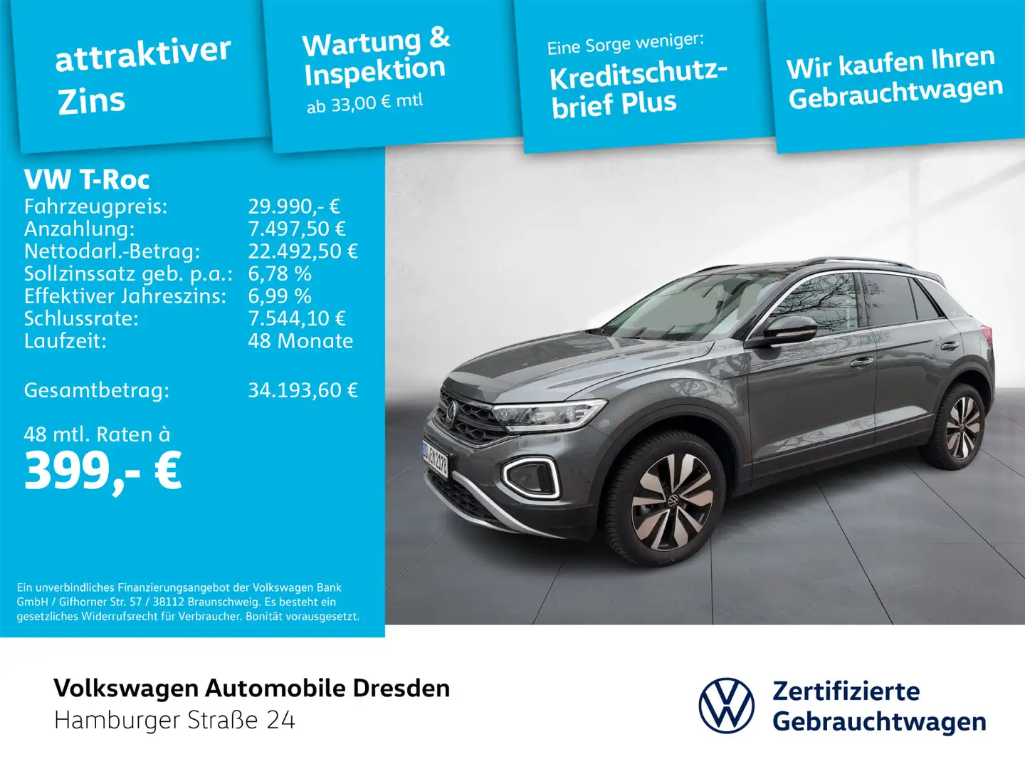 Volkswagen T-Roc 1.5 TSI Life DAB Navi LED Grau - 1