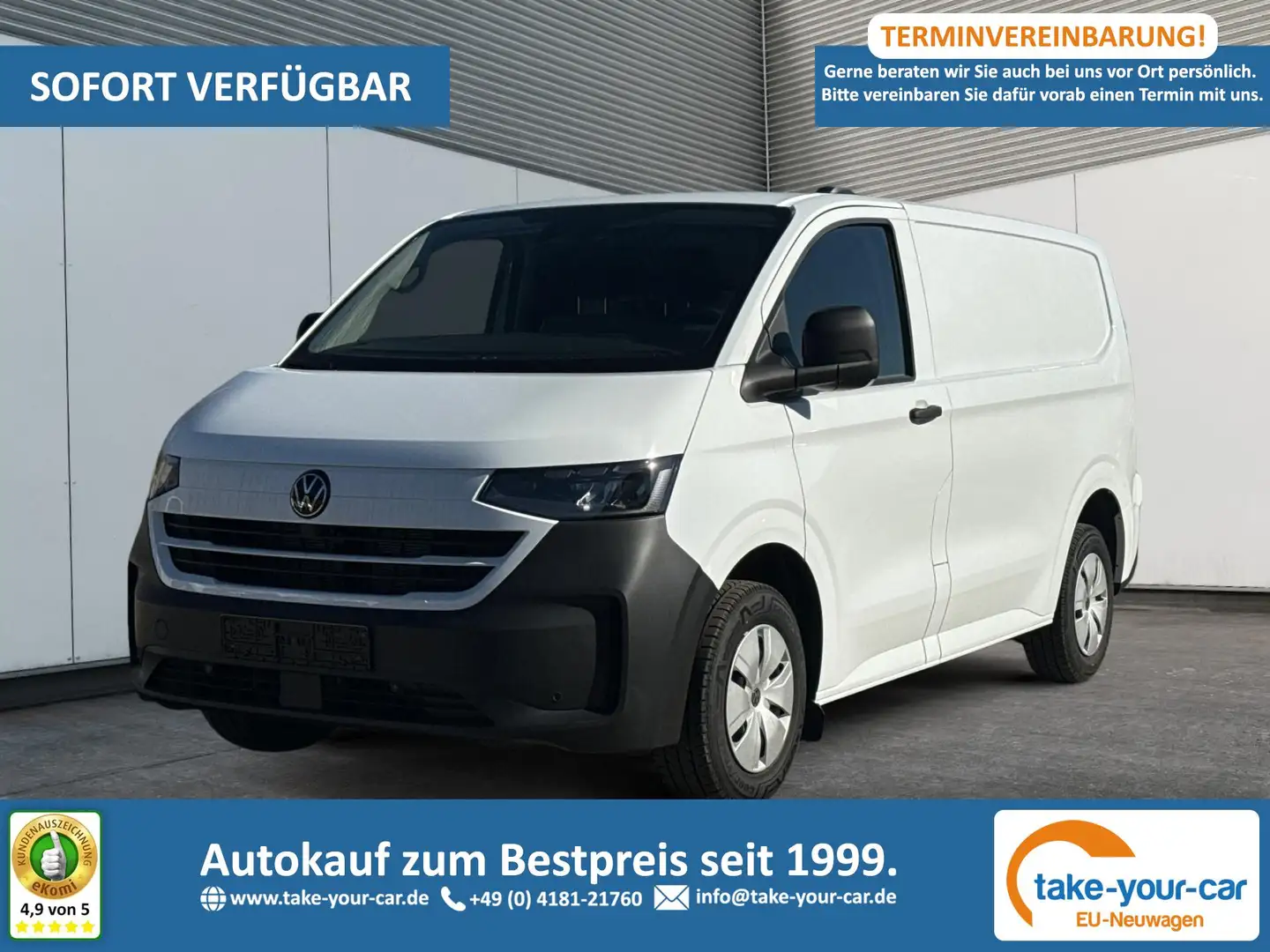 Volkswagen T7 Transporter Kastenwagen KR AHK+HECKFLÜGELTÜREN+KAMERA+SHZ+K... Weiß - 1