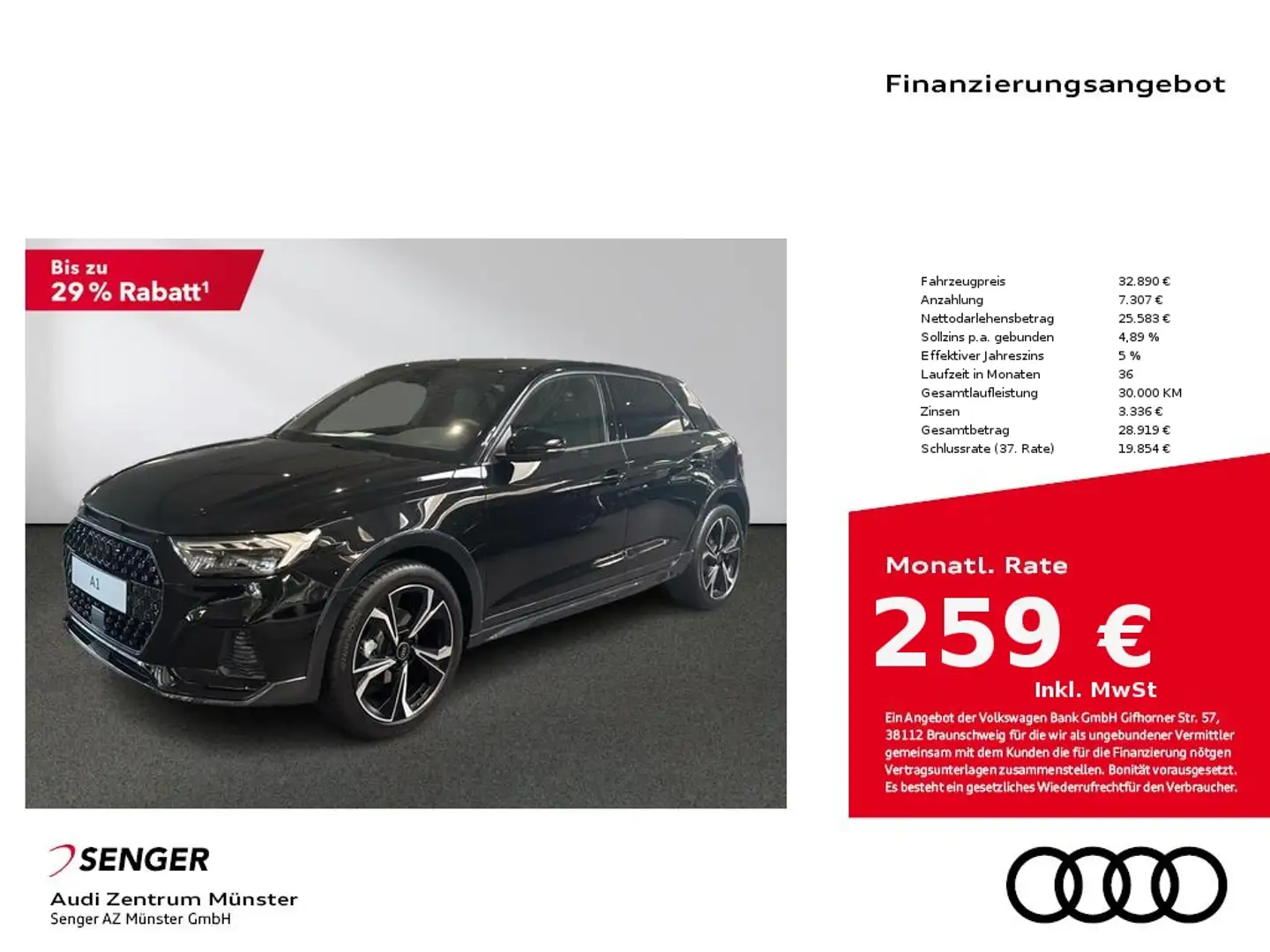 Audi A1 allstreet 30 TFSI S tronic Kamera Navi ACC Schwarz - 1