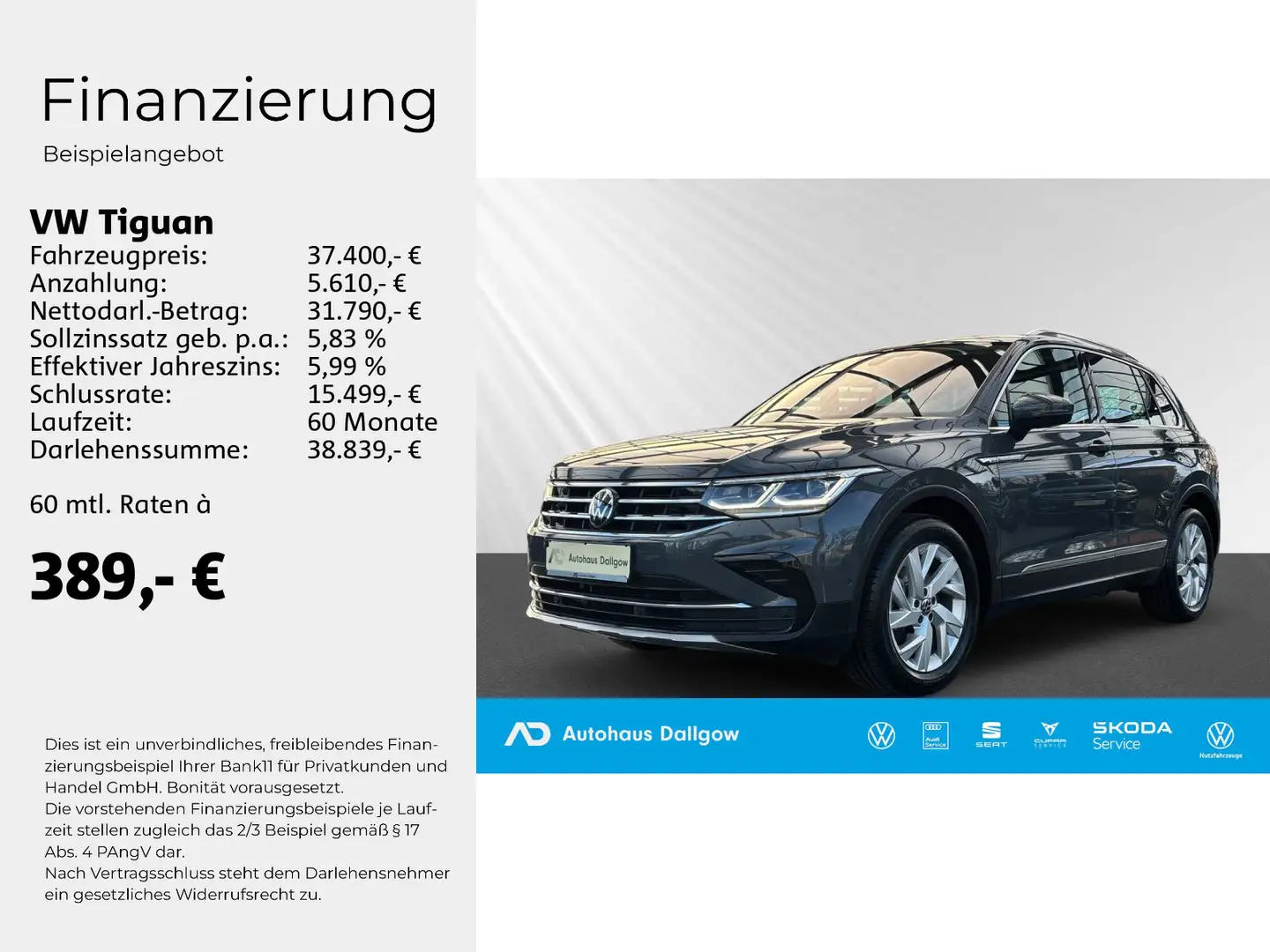 Volkswagen Tiguan Elegance 2,0 l TDI SCR 4MOTION+DSG+LED+++ Grau - 2