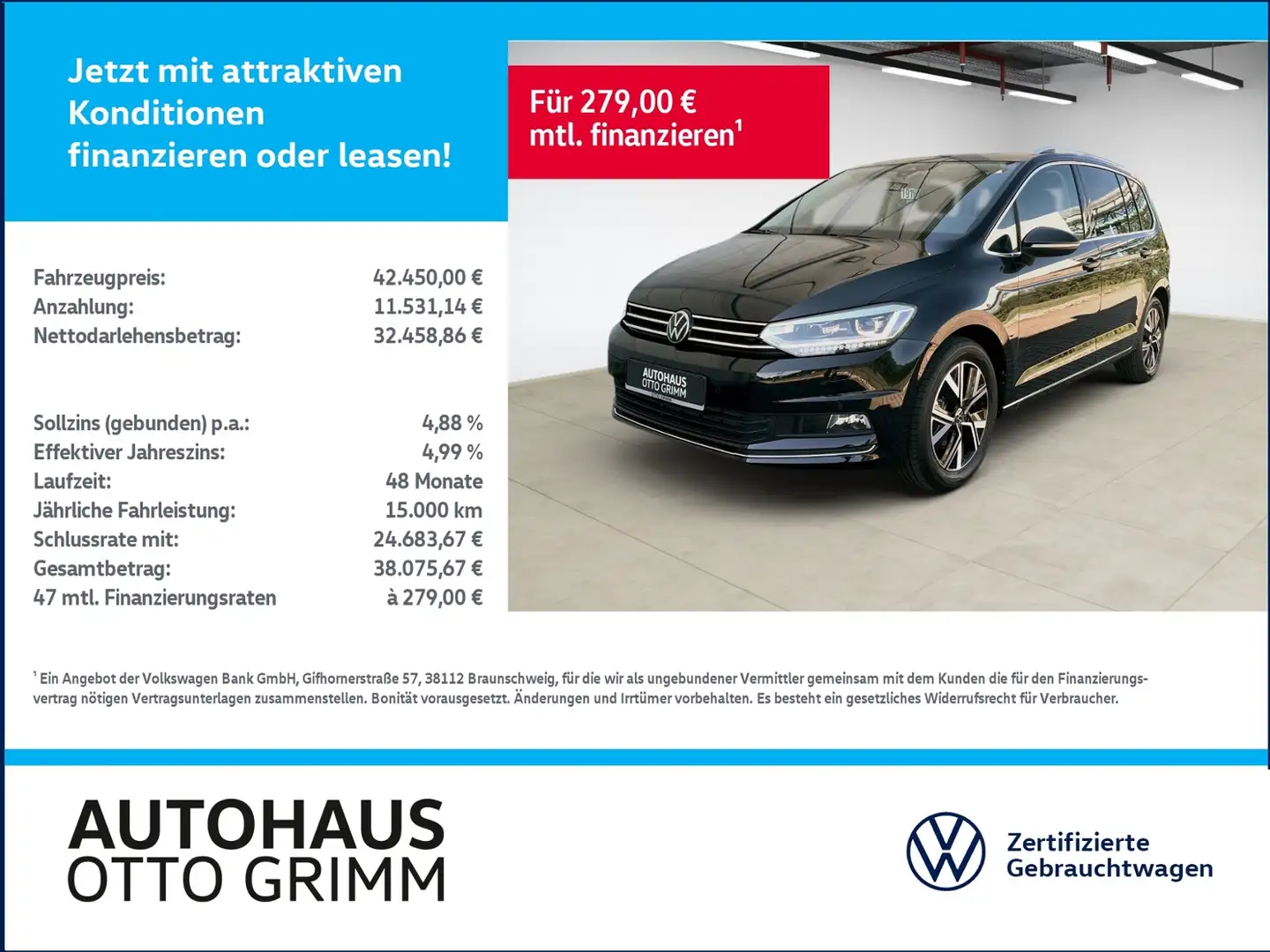 Volkswagen Touran 1.5 TSI Highline DSG AHK Kamera Schwarz - 1