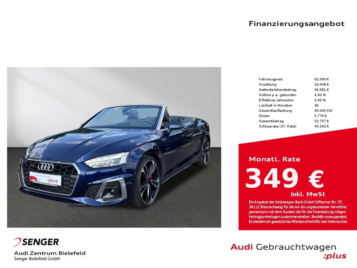 Audi A5 Cabriolet S line 45 TFSI quattro Matrix-LED Blau - 1