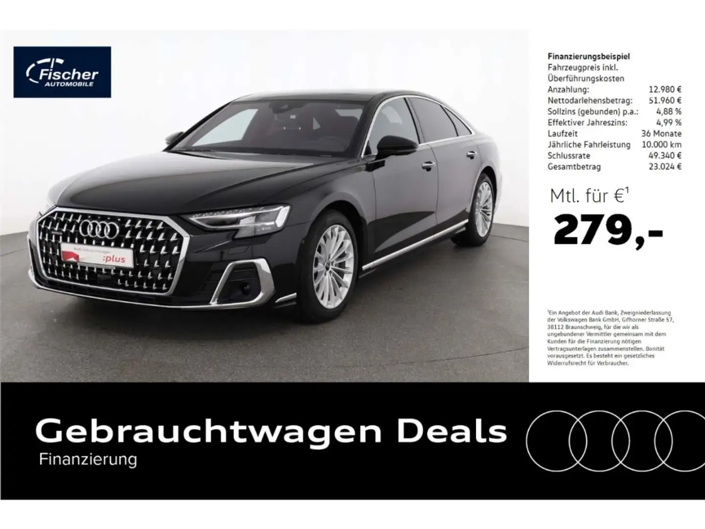 Audi A8 50 TDI quattro P-Dach/SthZ/HUD/B&O/19'' Schwarz - 1