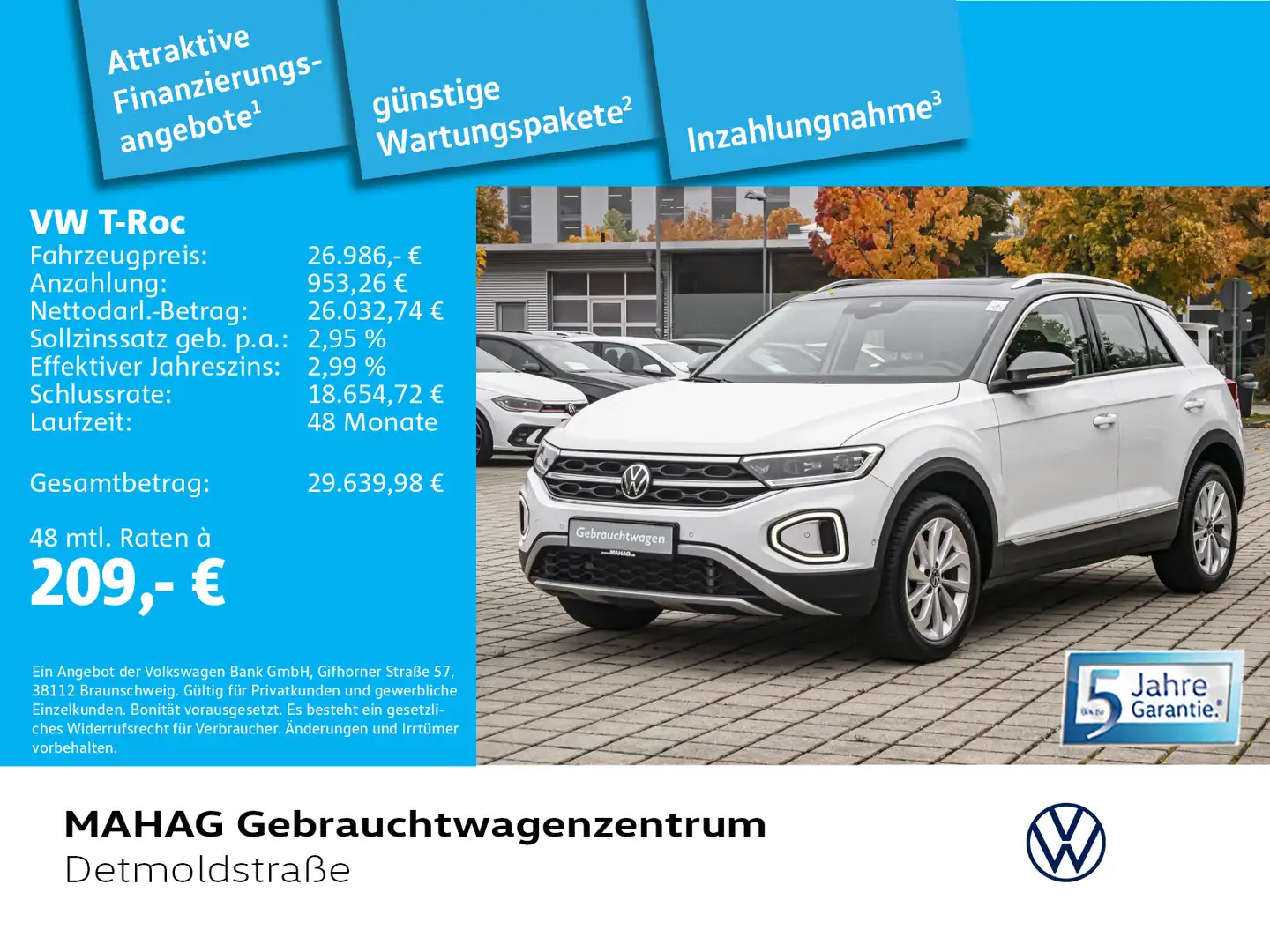 Volkswagen T-Roc T-ROC 1.5 TSI Style AHK LED+ Navi Pano ParkAssis Weiß - 1