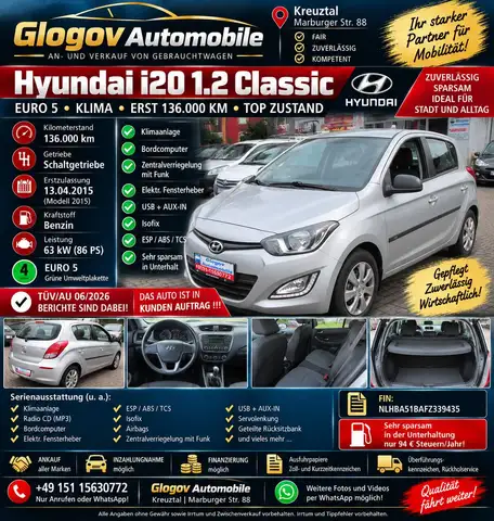 Hyundai i20 1.2 Classic*EURO 5*KLIMA*ERST 136.000 KM*