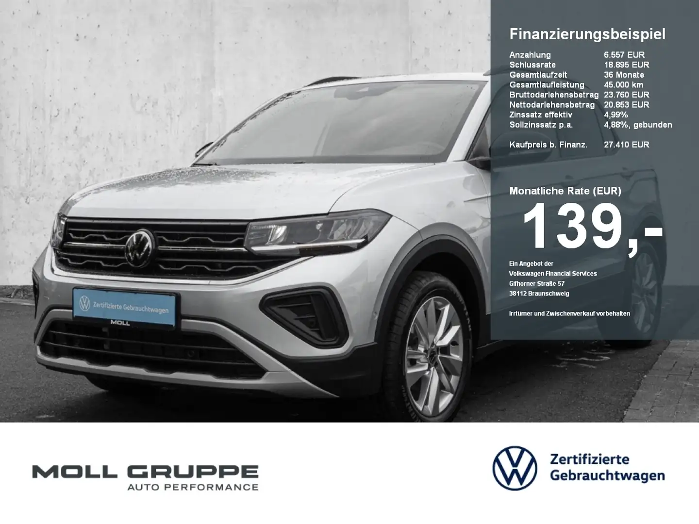 Volkswagen T-Cross 1.5 TSI DSG Life 2xKLIMA ACC Silber - 1