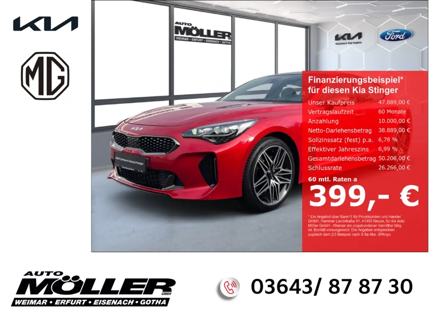Kia Stinger GT 3.3T Glasdach BASTUCK 360°Kamera ACC Totwinkel Rot - 1