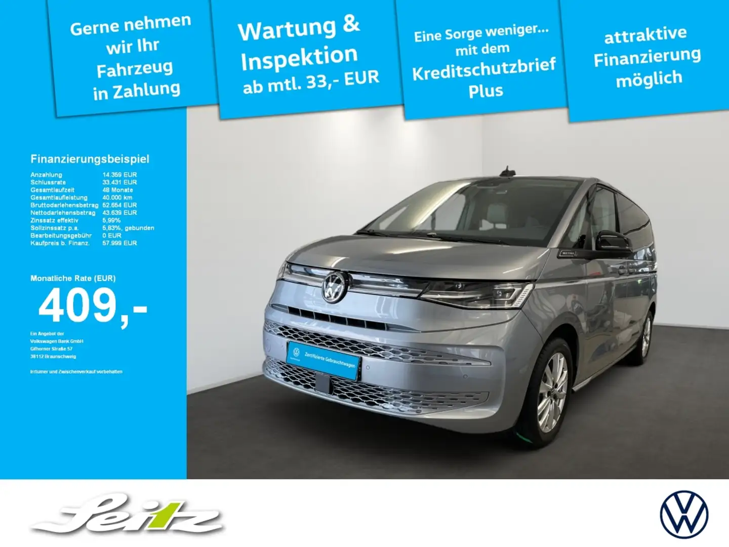 Volkswagen T7 Multivan 2.0 TDI KÜ Style *7-SITZER*AHK*PANO* Argent - 1