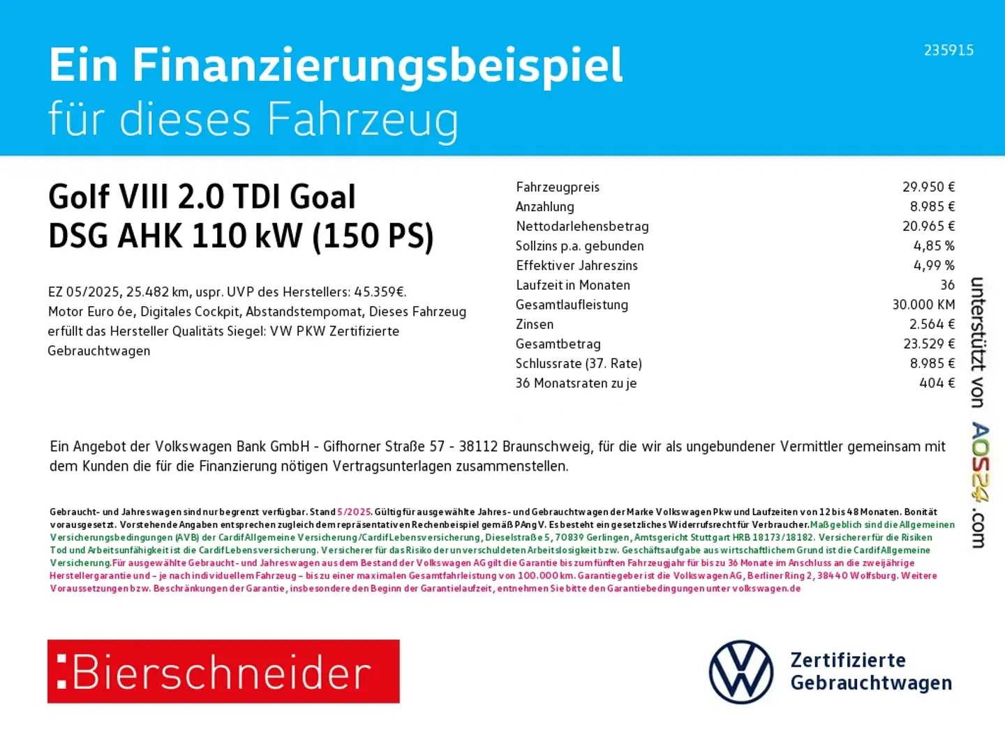 Volkswagen Golf VIII 2.0 TDI Goal DSG AHK NAVI KAM ACC LED APP Bleu - 1