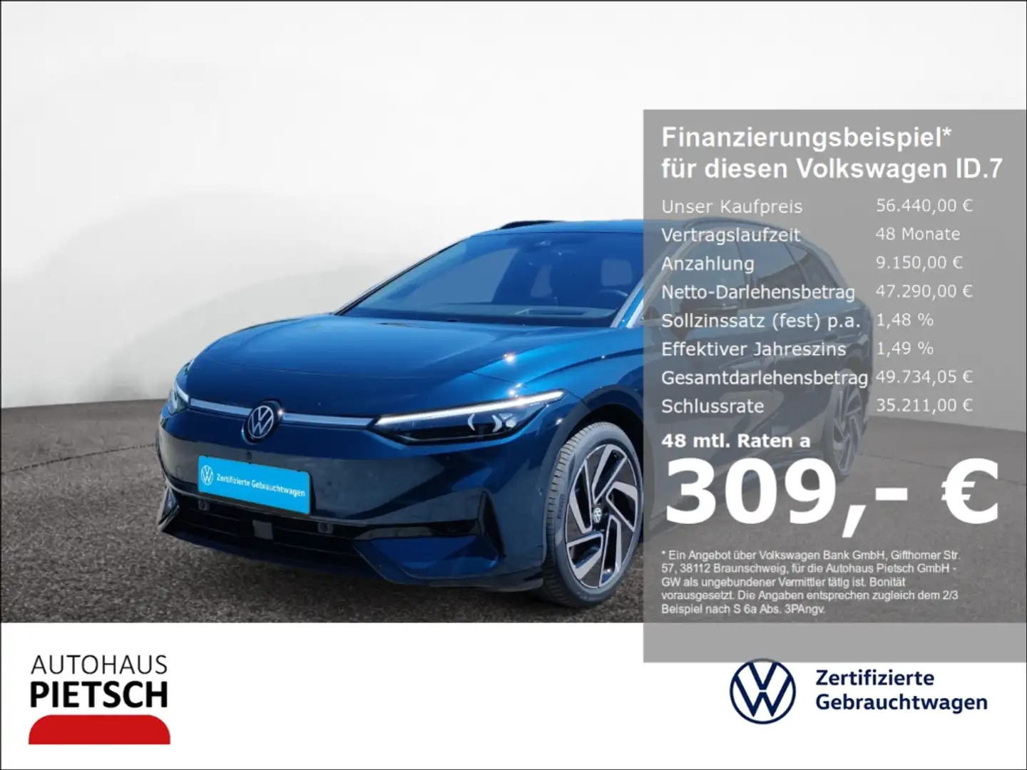 Volkswagen ID.7 Tourer Pro S 86kWh DCC IQ.Light Komfort HUD AD AHK Blau - 1