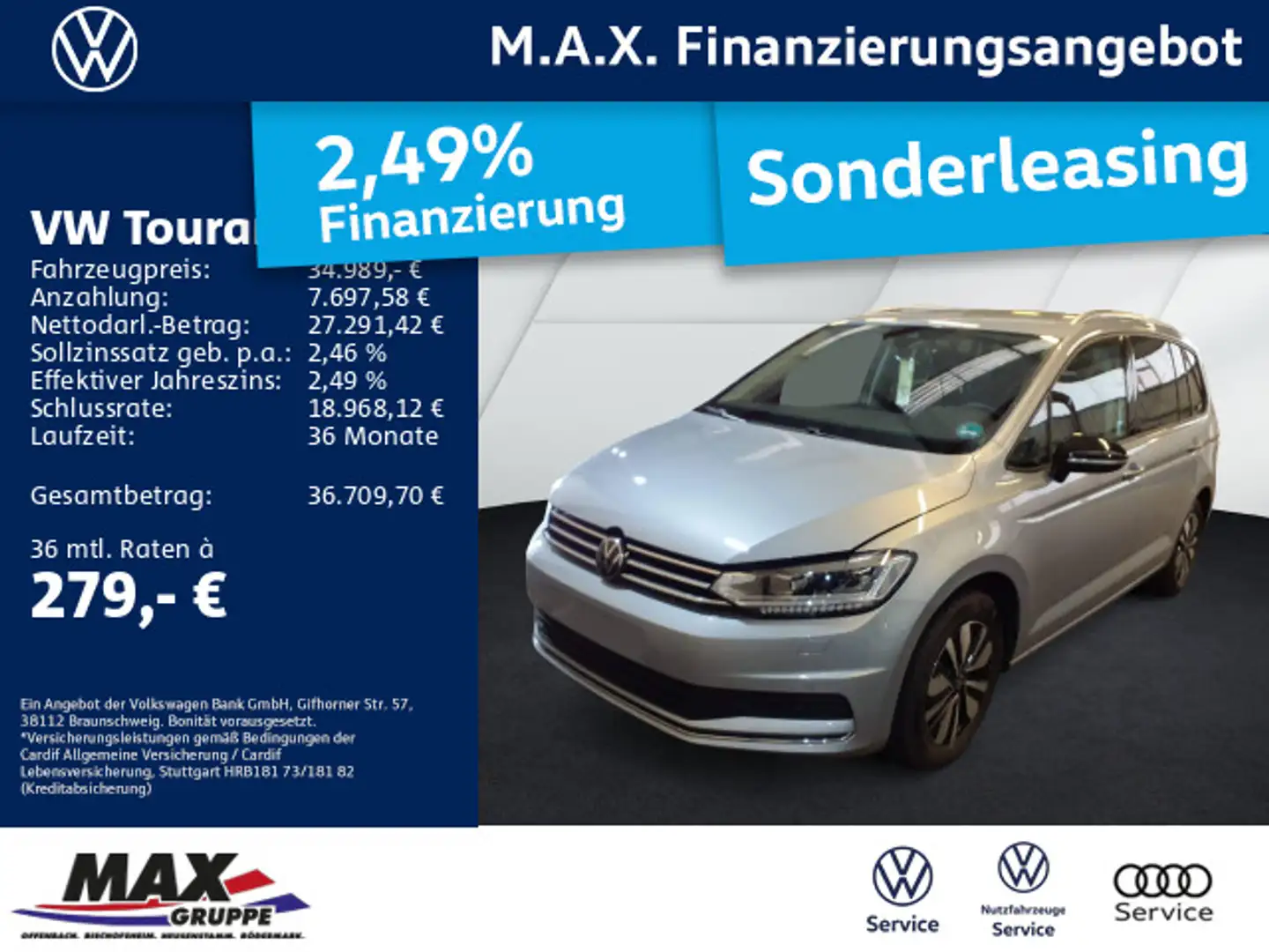 Volkswagen Touran 2.0 TDI DSG GOAL 7-SITZER +IQ.LIGHT+AHK++ Silber - 1