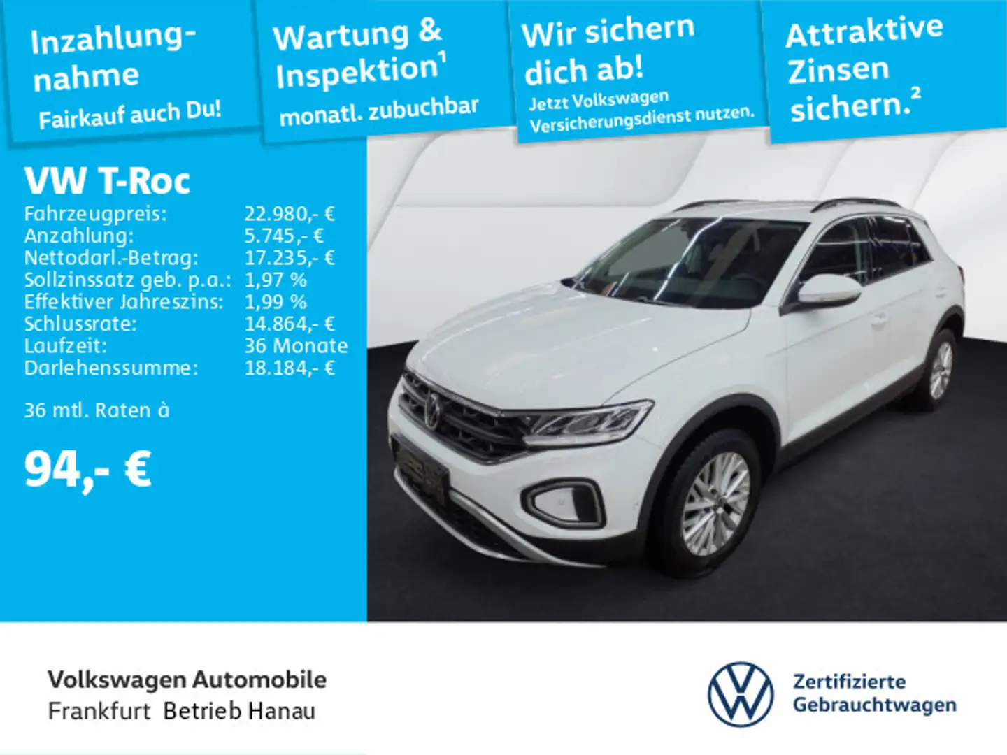 Volkswagen T-Roc 1.0 TSI Life Navi Spurhalteassistent Sitzh Blanc - 1
