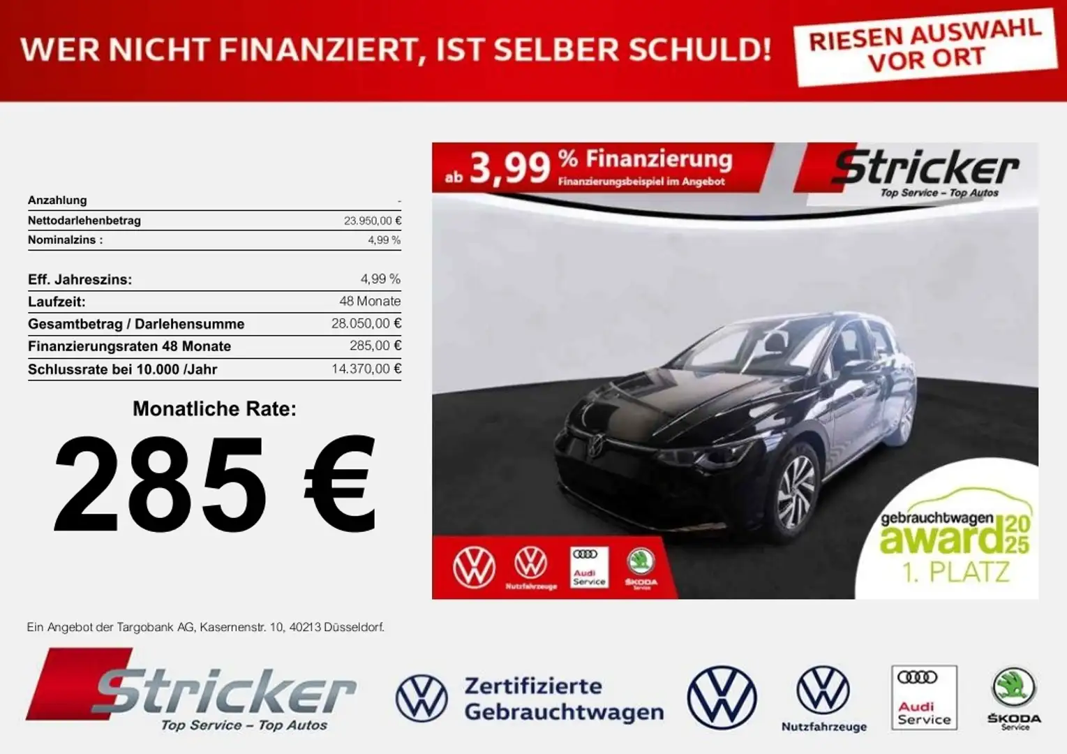 Volkswagen Golf Goal 1.4TSI e-hybrid 285,-ohne Anzahlung Navi AHK Schwarz - 2