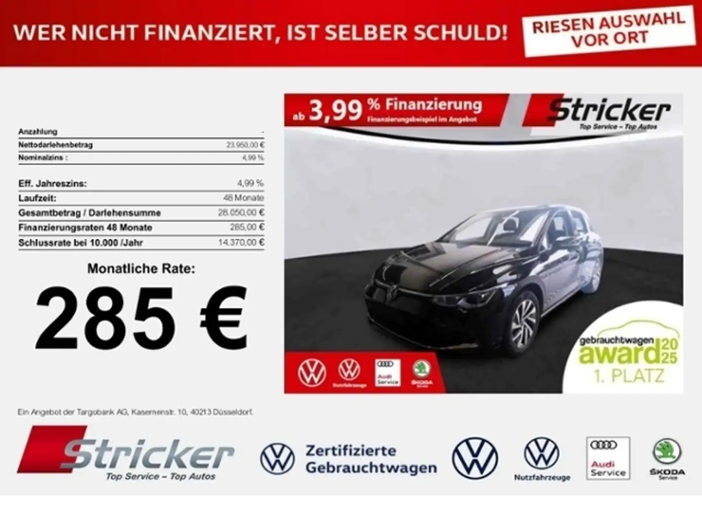 Volkswagen Golf Goal 1.4TSI e-hybrid 285,-ohne Anzahlung Navi AHK Schwarz - 1