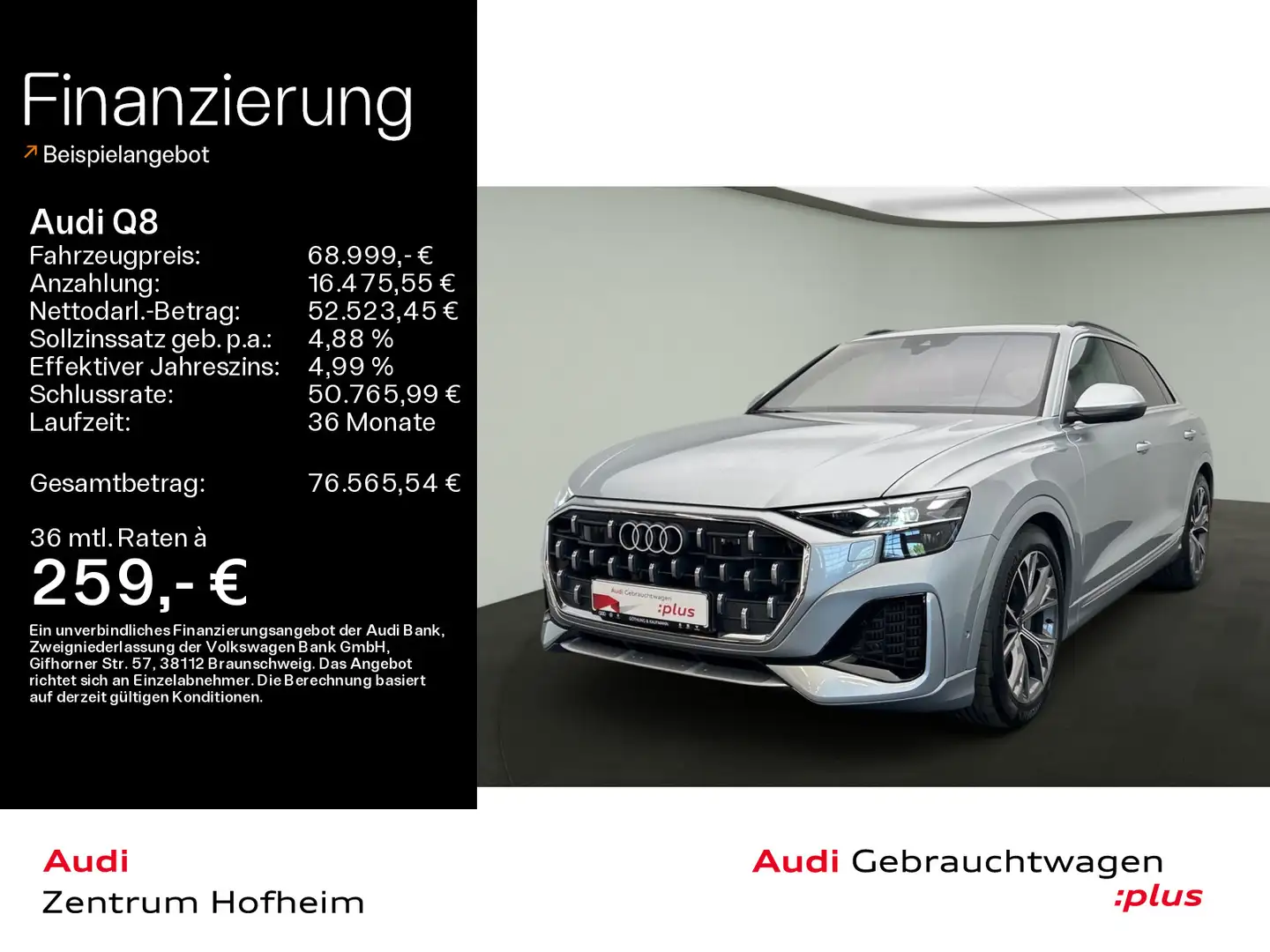 Audi Q8 55 TFSIe qu S line tip*Air*B&O*HUD*Matrix*Vir Silber - 1