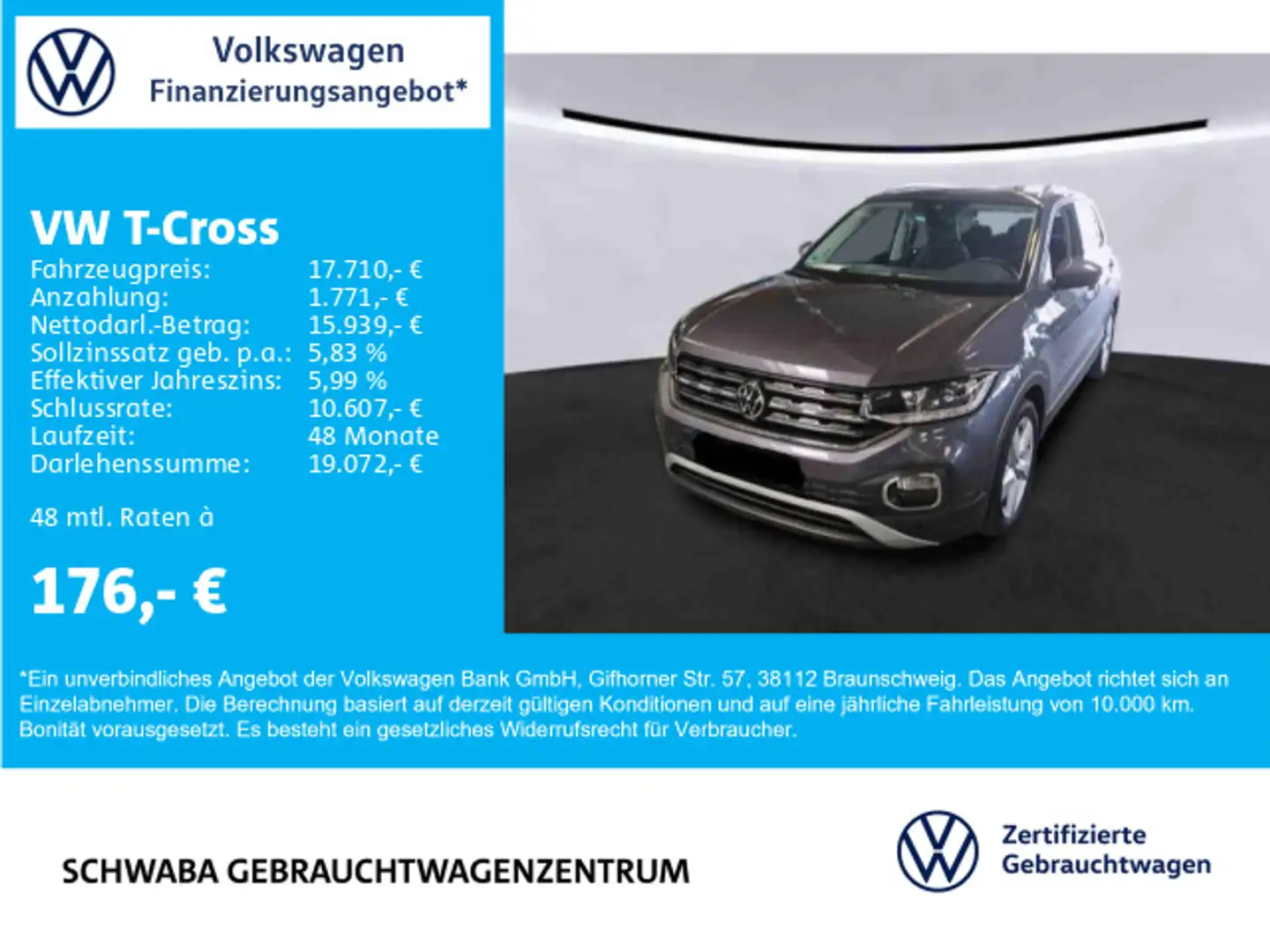 Volkswagen T-Cross Style 1.0 TSI *LED*LANE*FRONT*17''* Grey - 1