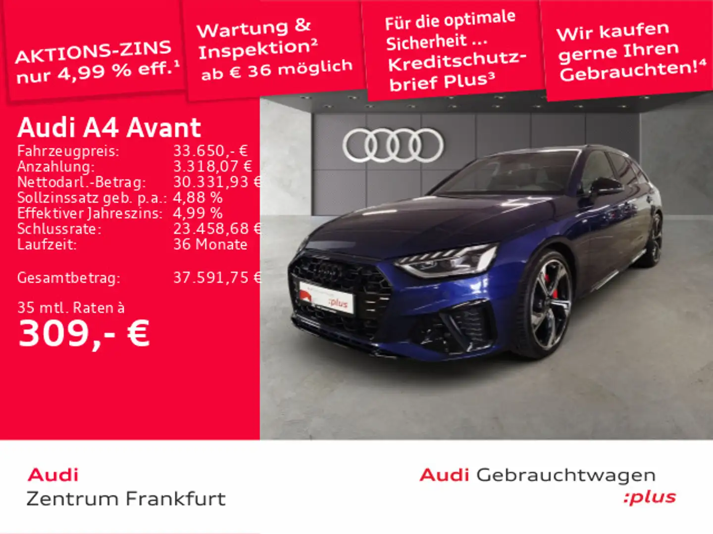 Audi A4 40 TFSI quattro S tronic S line MatrixL Blau - 1