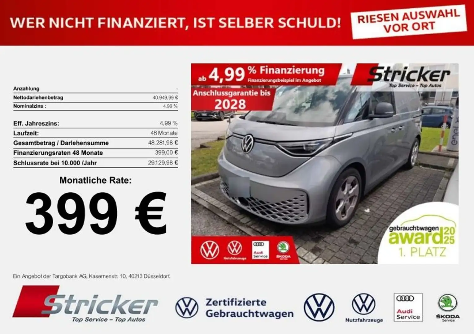 Volkswagen ID. Buzz Cargo 150/77 399,-ohne Anzahlung IQ.Light Silber - 1