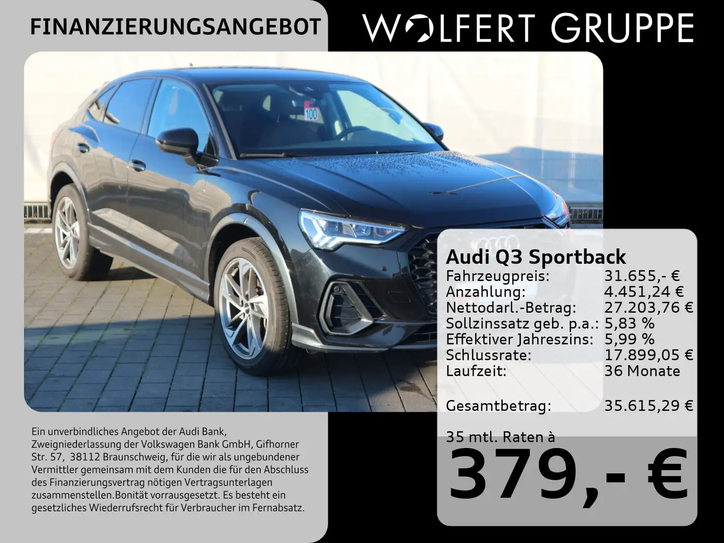 Audi Q3 45 TFSI e S tronic **0,5%**ACC*NAVI Schwarz - 1