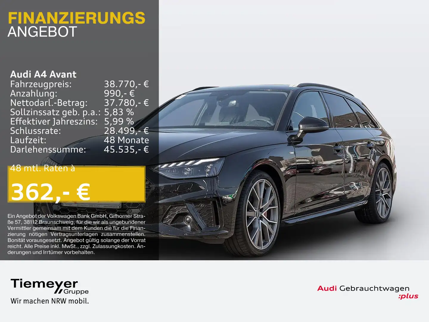 Audi A4 40 TFSI Q 2x S LINE LM19 KAMERA NAVI+ V Schwarz - 1