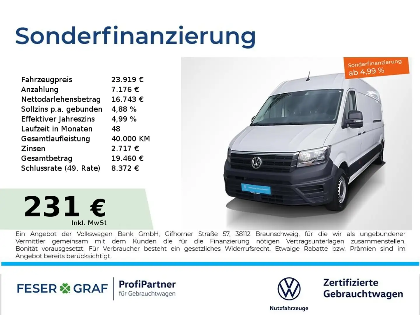 Volkswagen Crafter 2.0TDI Kasten LR Rückfahrkamera Klimaanlage Weiß - 1