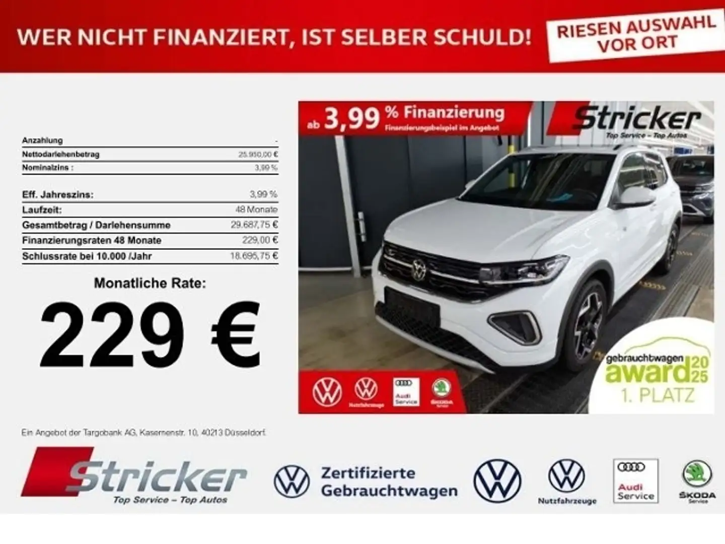 Volkswagen T-Cross R-Line 1.5TSI DSG 229,-ohne Anzahlung Navi AHK Ka Weiß - 1