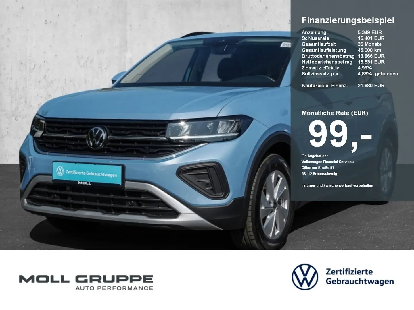 Volkswagen T-Cross 1.0 TSI DSG Life LED ACC PDC DYNLI VICO Blauw - 1