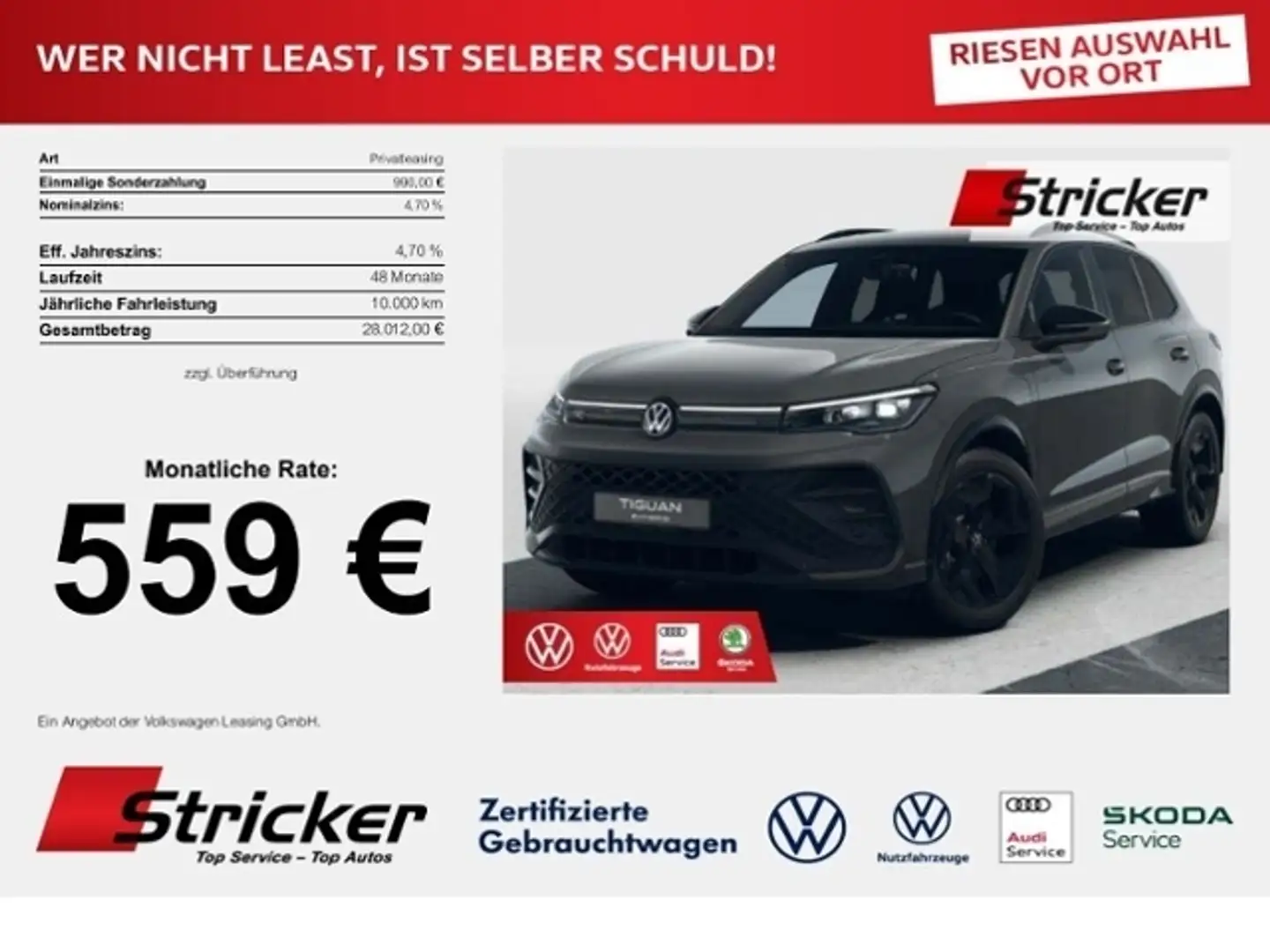 Volkswagen Tiguan R-Line eHybrid Black Style 559,- mtl. AHK WR Gris - 1