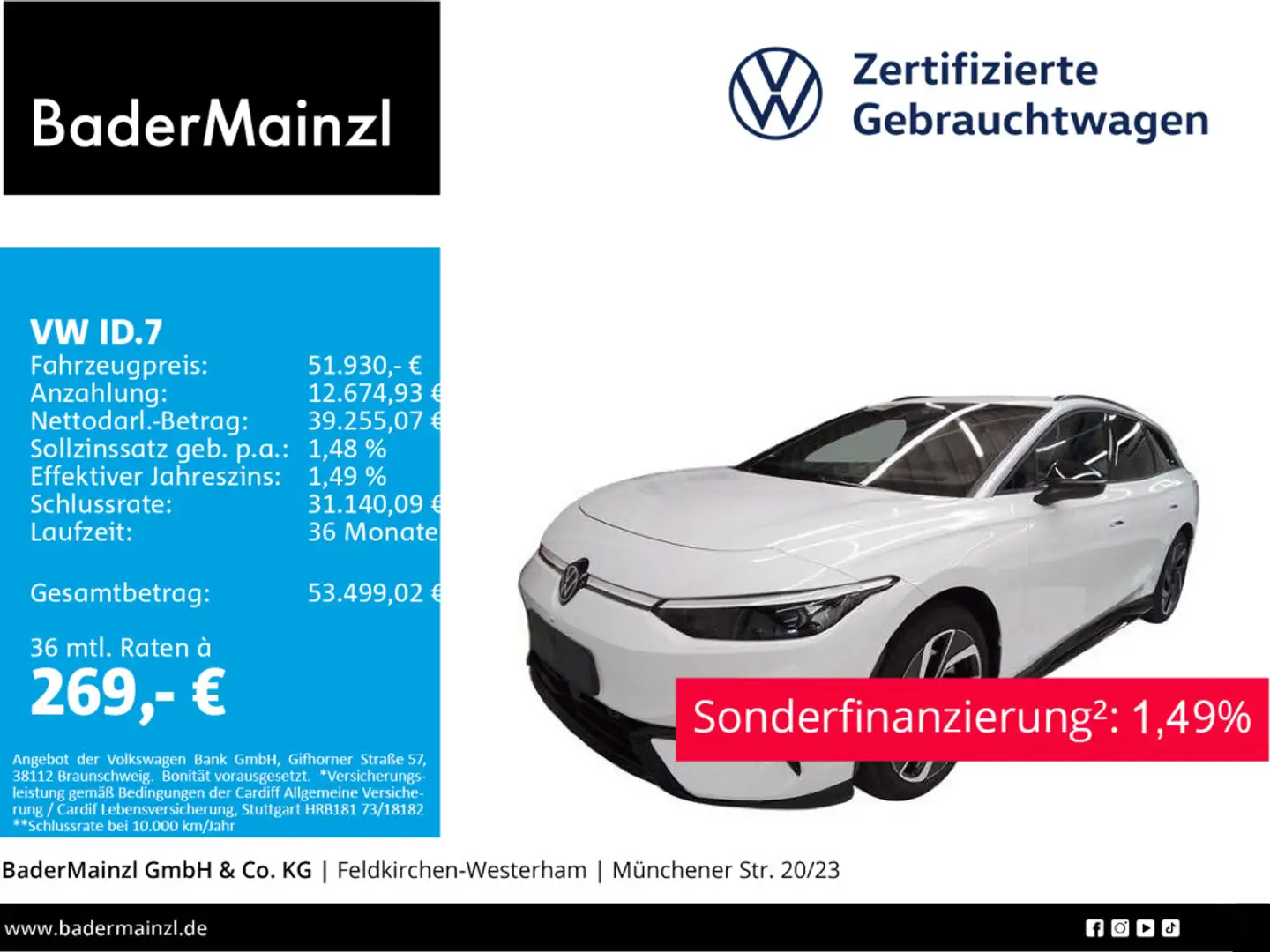 Volkswagen ID.7 Tourer Pro S AHK WäPu 360° Matrix HUD Harma Weiß - 1