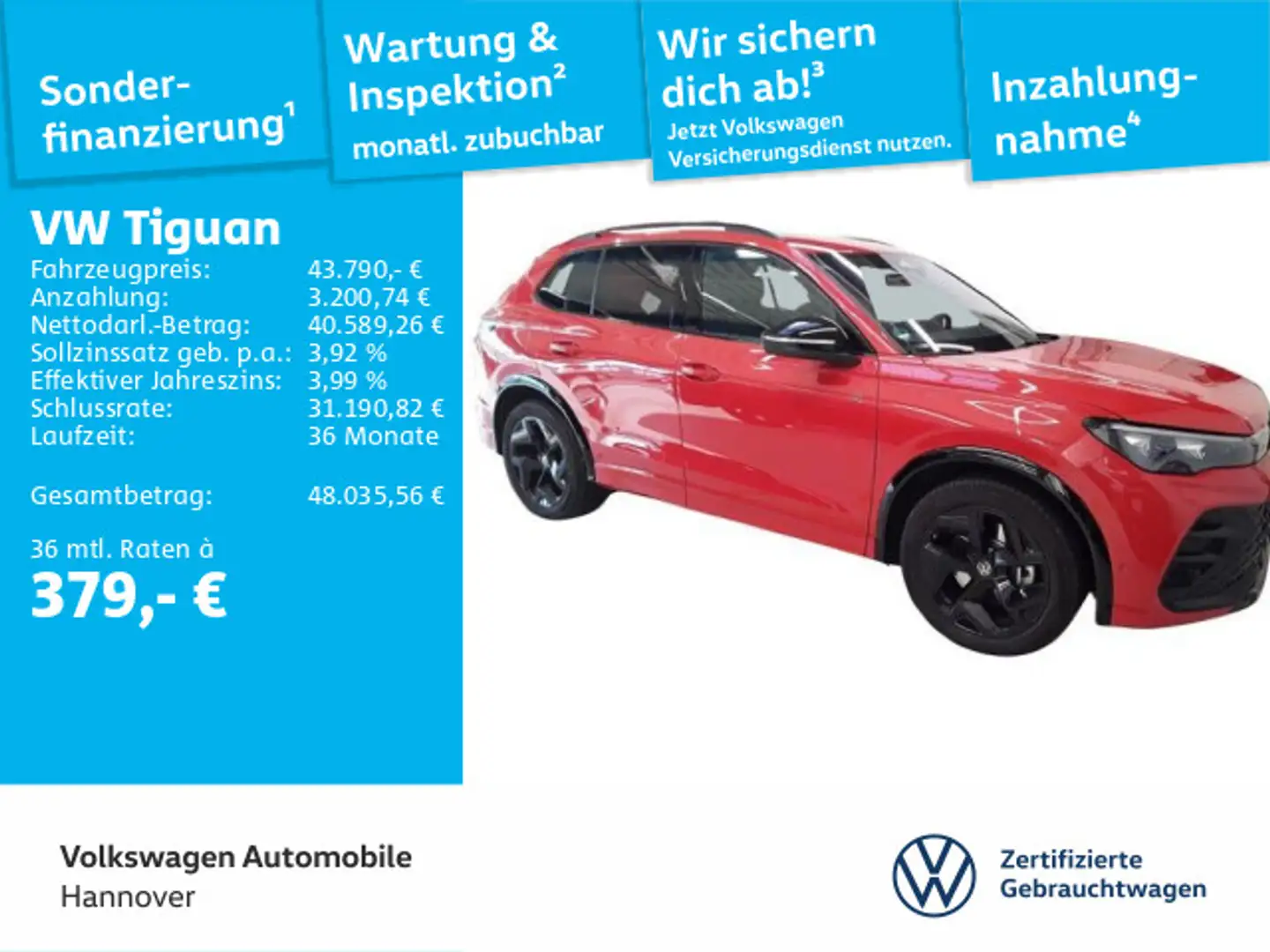 Volkswagen Tiguan 2.0 TDI DSG R-Line Navi AHK Pano LED Kame Rot - 1