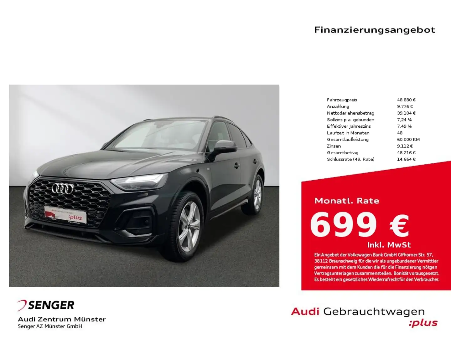 Audi Q5 Sportback 40 TDI quattro S line LED Pano. Noir - 1