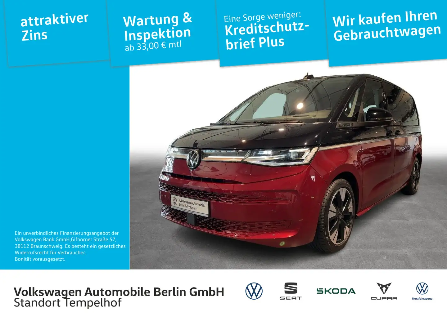 Volkswagen T7 Multivan 1.4TSI DSG eHybrid STHZG AHK P-DACH H&K Rojo - 1