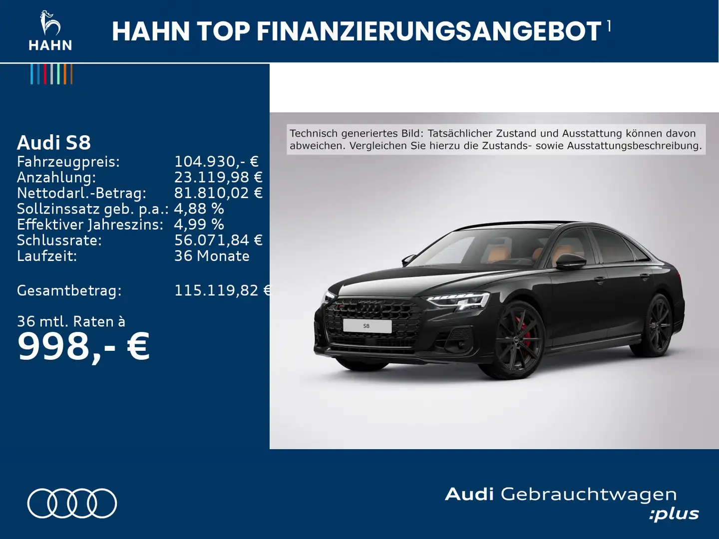Audi S8 TFSI quattro AHK HUD Leder Pano ACC °360 Stan Schwarz - 2