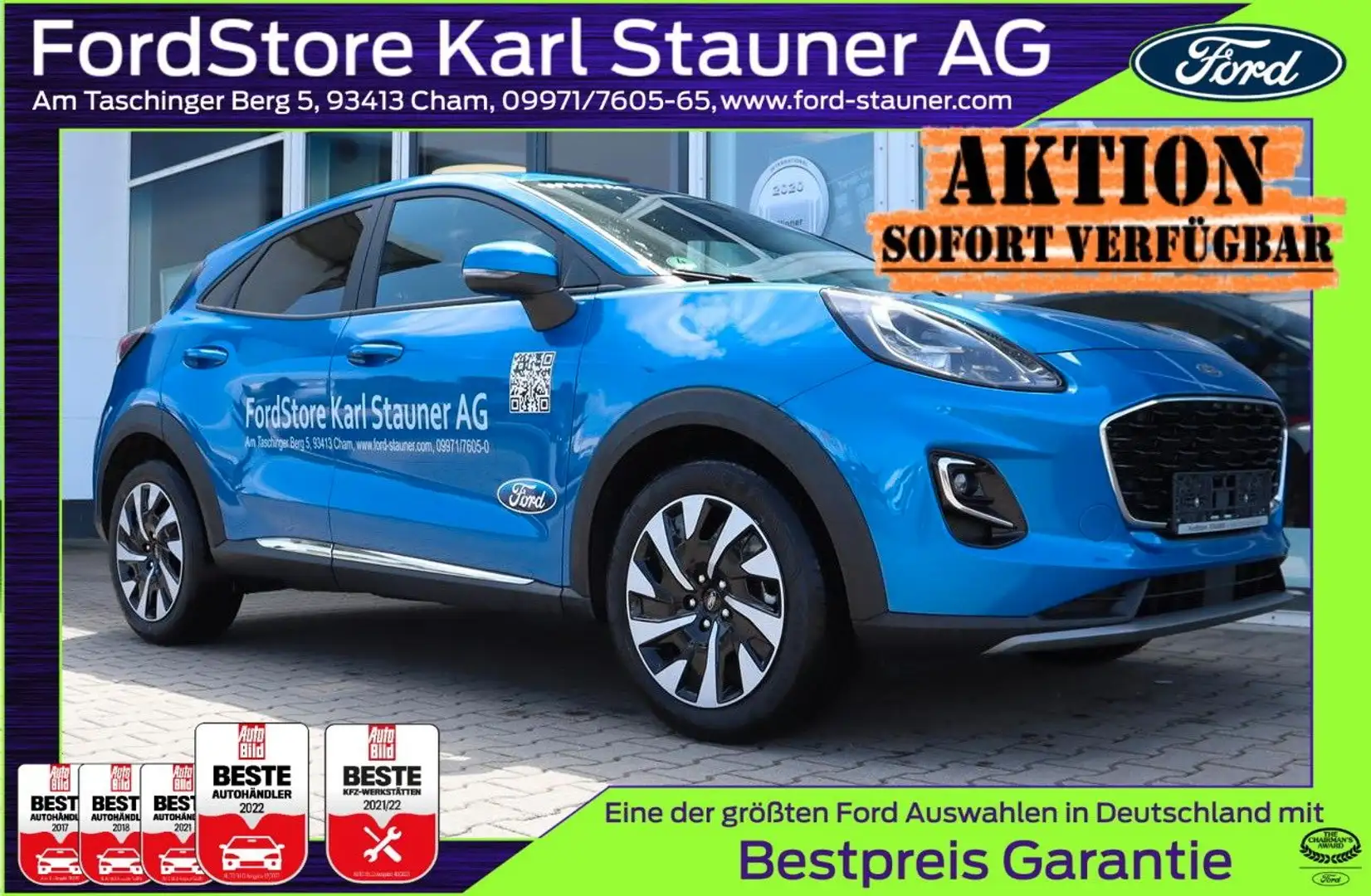 Ford Puma Titanium 1.0EcoB. Navi selektiver Modus AHK Blauw - 1