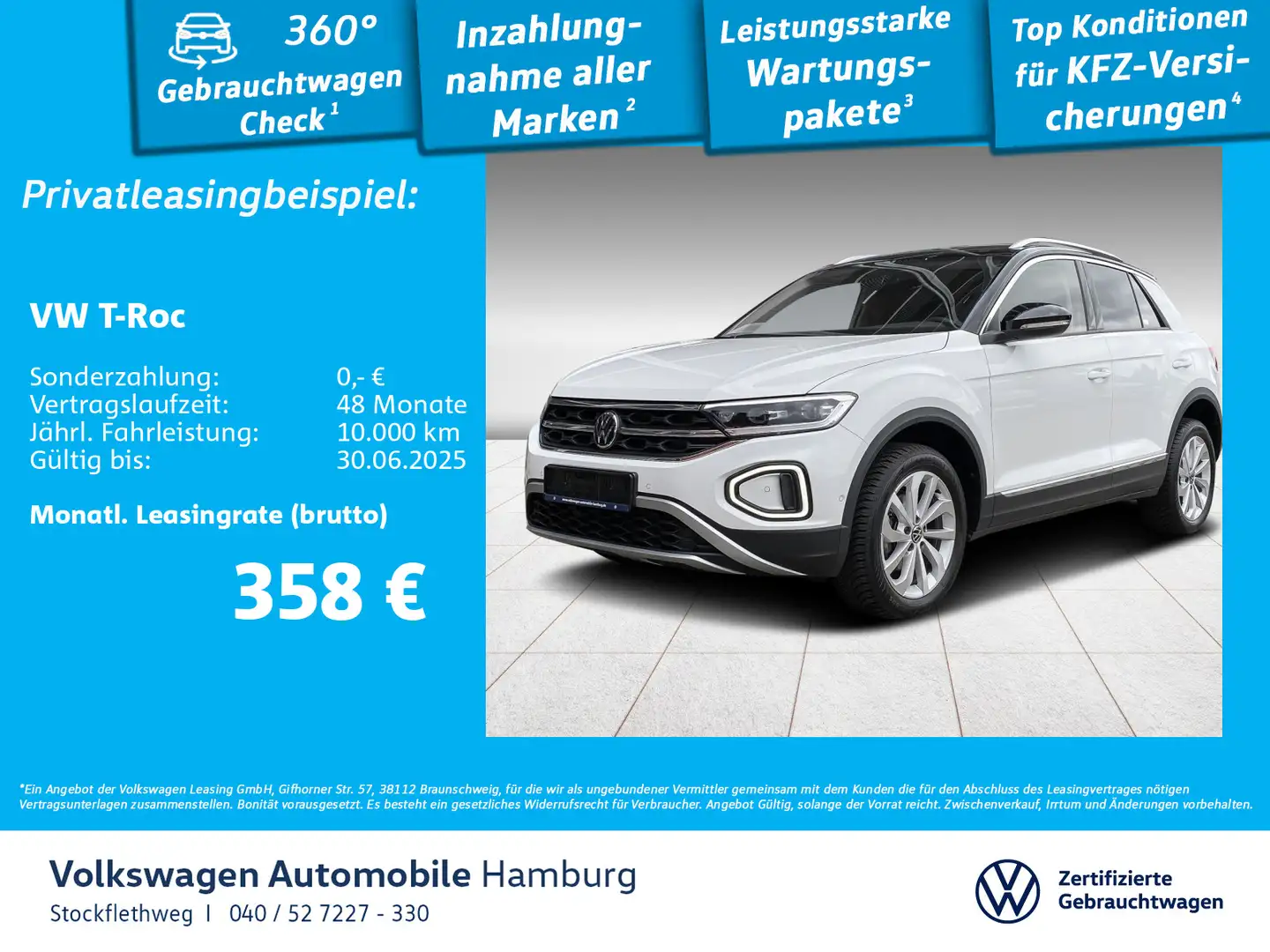 Volkswagen T-Roc 1.5 TSI Style DSG Navi AHK CarPlay ACC Weiß - 1