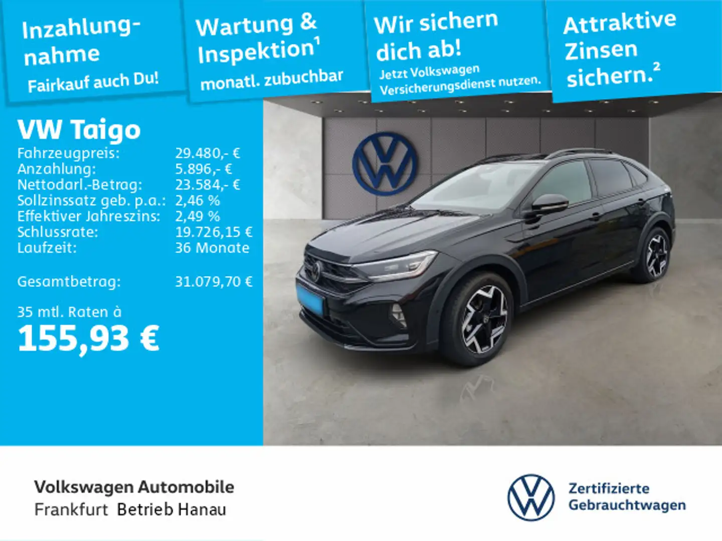 Volkswagen Taigo 1.0 TSI DSG R-Line Navi IQ.Light DAB+ Fron Schwarz - 1