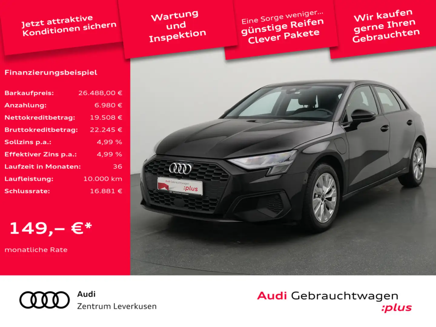 Audi A3 Sportback e S-TRON AHK NAVI VIRT SHZ LED P Schwarz - 1