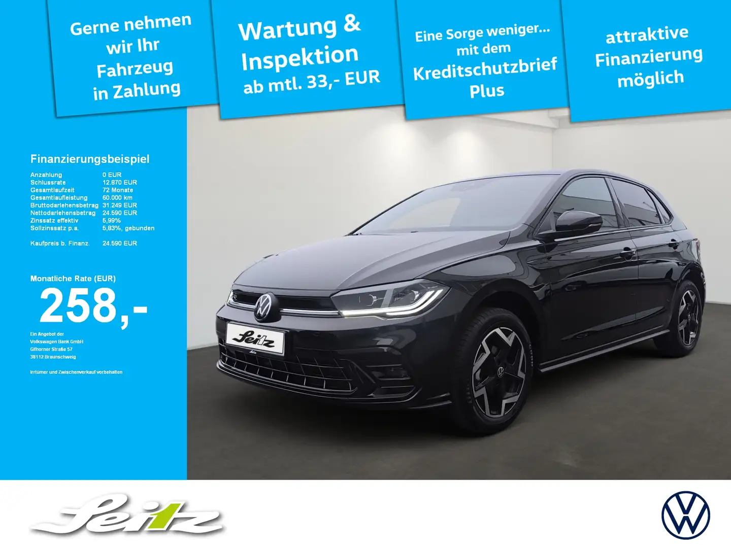 Volkswagen Polo VI 1.0 TSI R-Line *APPCON*PDC*SITZH*MATRIX* Noir - 1